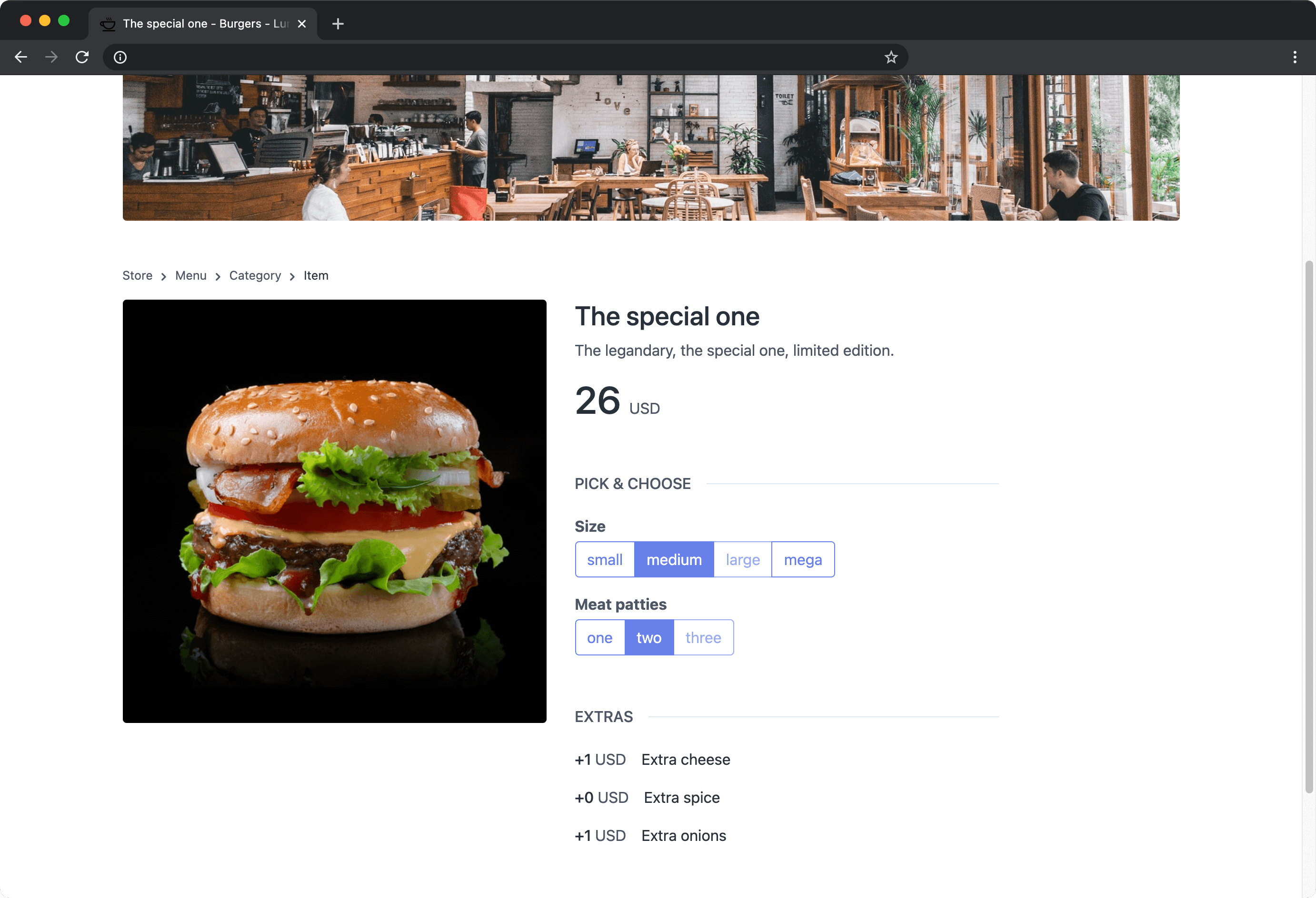 Screenshot of a loja menu item view