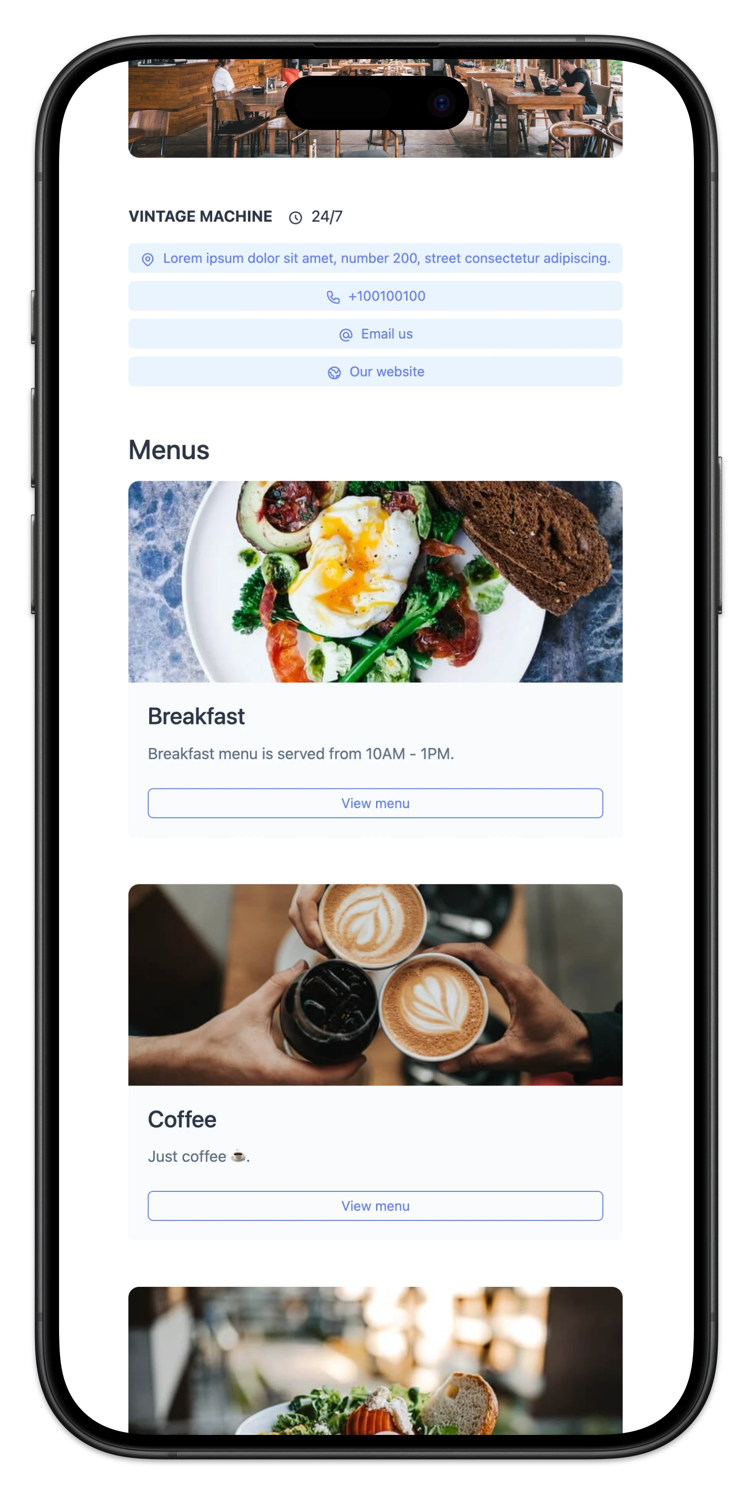 Screenshot of a loja page in mobile view