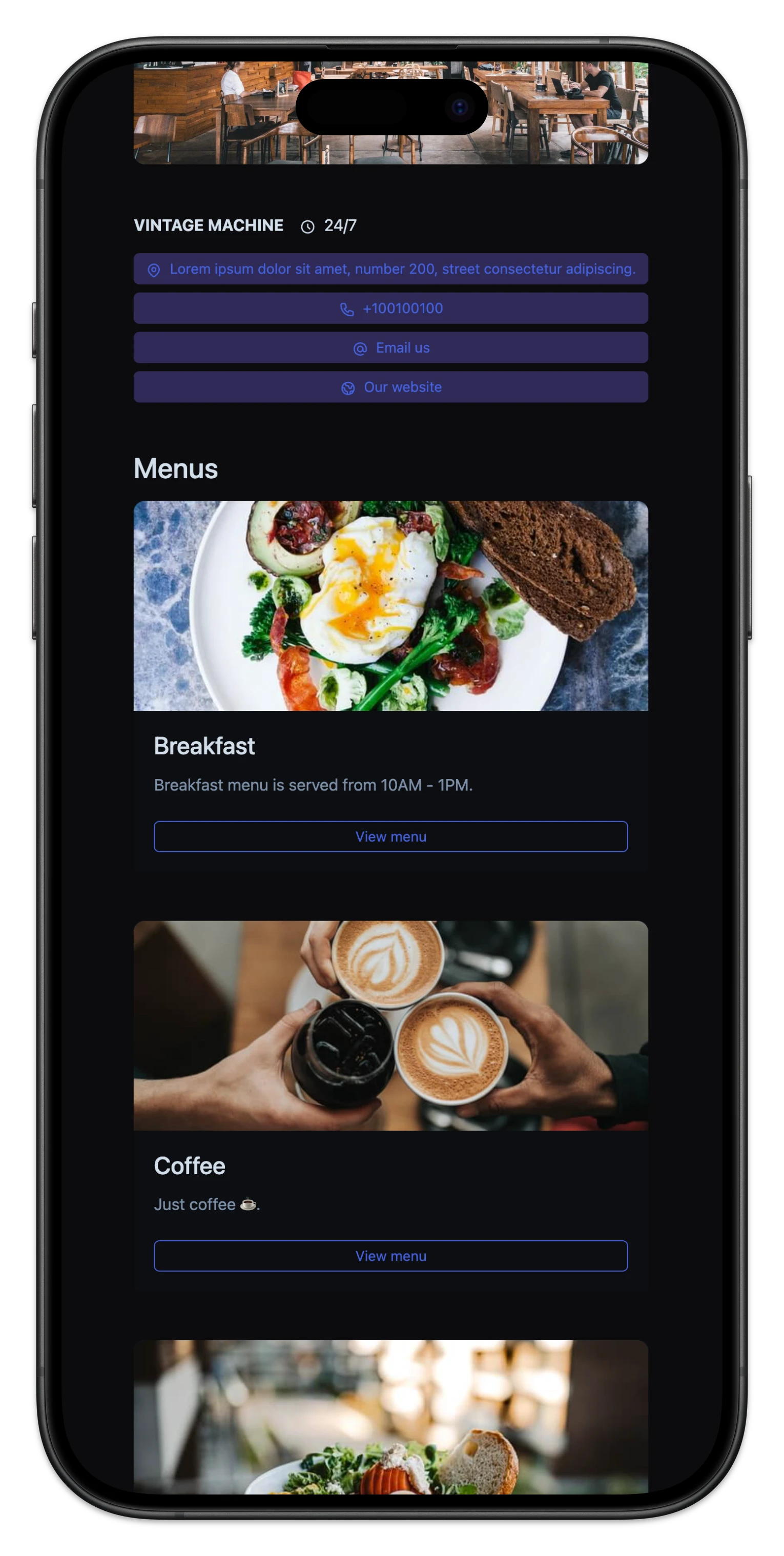 Screenshot of a loja page in mobile view